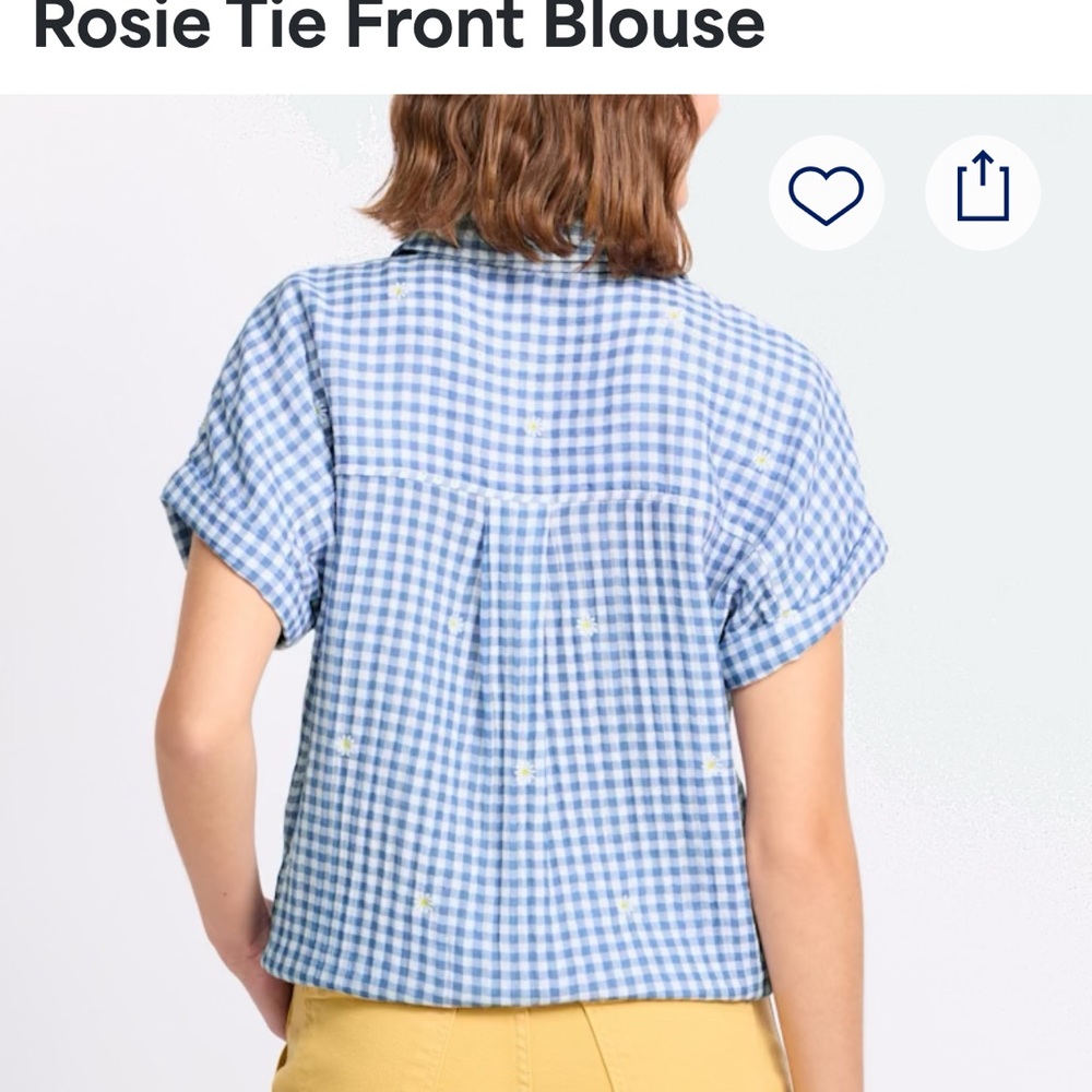 beachlunchlounge Blue Gingham Button Down Tie Front Shirt - Size M - Picture 2 of 7